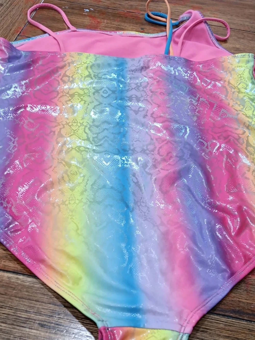 wonder nation Rainbow Metallic One-Piece Swimsuit with Pink Trim